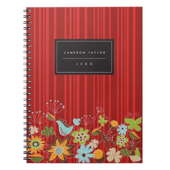Carnet floral rouge lunatique de coutume de jardin (Devant)