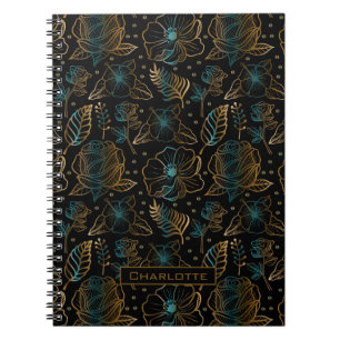 Carnet Floral sans couture or motif nom personnalisé