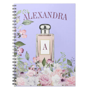 Carnet Floral Violet Parfum Bouteille Joli Monogramme