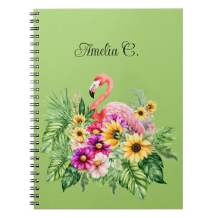 Carnet Florales de Flamants roses tropicaux et tournesols
