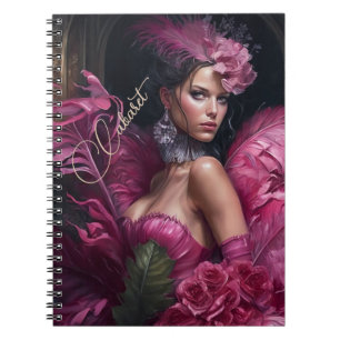 Carnet Florales et plumes de cabaret roses