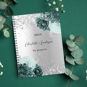 Carnet Floraux vert argent élégant glamour