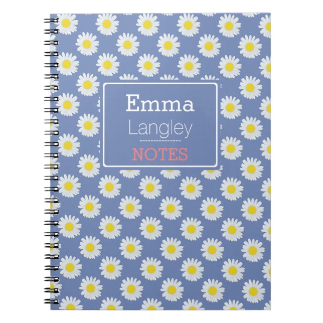 Carnet Flore Bleu Blanc Motif Floral Fleur Daisy (Devant)