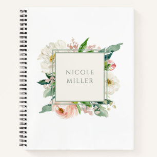 Carnet Flore d'aquarelle féminine Rose floue avec nom