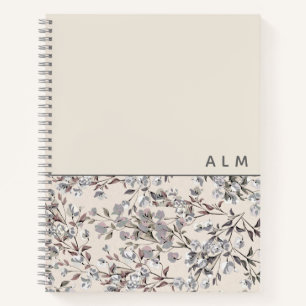 Carnet Flore de lin beige Initiales Monogrammes