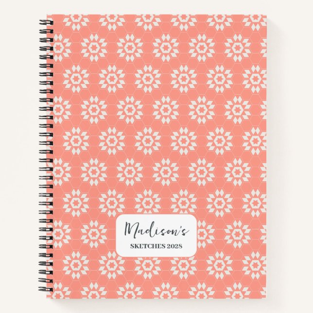 Carnet Flore géométrique en été Soleil rose Personnalisé (Devant)