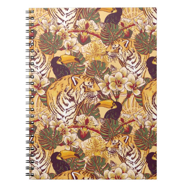 Carnet Flore tropicale avec tigre (Devant)