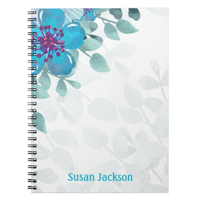 Carnet Flore Turquoise personnalisée (Devant)