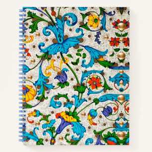 CARNET FLORENTINE RENAISSANCE BLEU FLORAL SWIRLS, FLEURS
