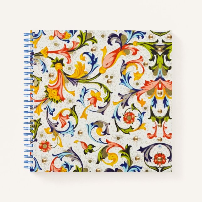 CARNET FLORENTINE RENAISSANCE JAUNE FLORALE, FLEURS (Devant)