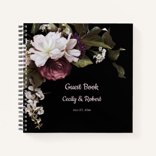 Carnet Flores de Bourgogne et rose pâle Mariage invité (Devant)