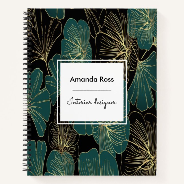 Carnet Flores turquoises botaniques or accent or (Devant)