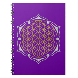 Carnet Flower Of Life - Lotus or argent