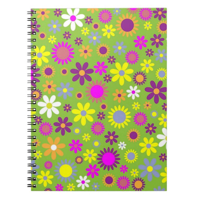 Carnet Flower Power Bright Green Pattern (Devant)