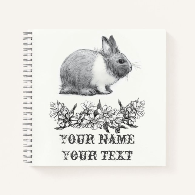 Carnet Fluffez le lapin. Carton noir monochrome (Devant)