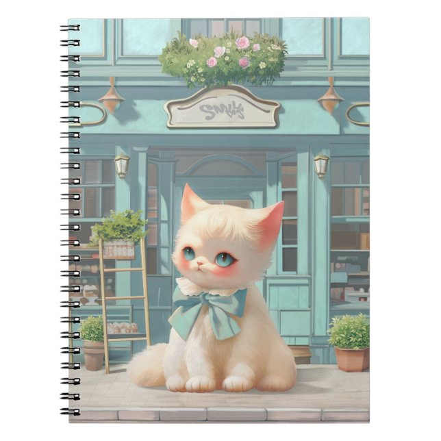 Carnet Fluffy Kitten avec Blue Bow à la pâtisserie (Devant)
