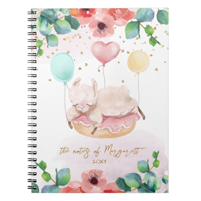 Carnet Fluffy Llama Illustration Floral Girl Daily Journa (Devant)