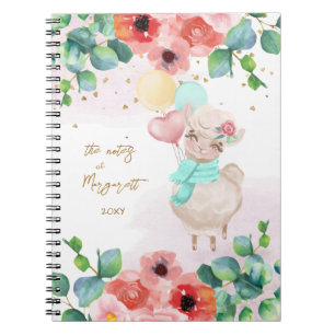 Carnet Fluffy Llama Illustration Flowers Girl Daily Diary