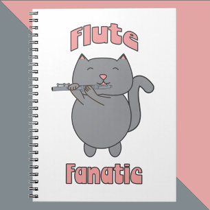 Carnet Flûte Fanatique Musique Flûte Chat Gris Rose