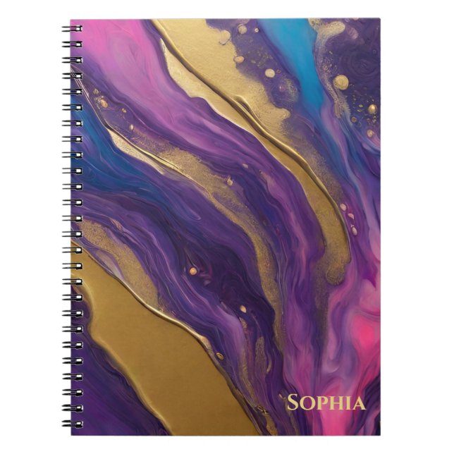 Carnet Flux Abstrait Art- Bleu violet rose et or- (Devant)