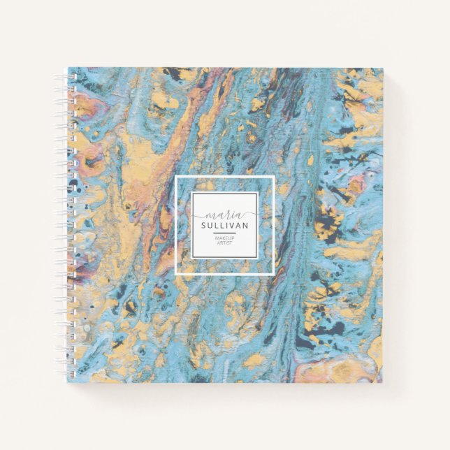Carnet Flux de peinture texture Abstraite Turquoise/Jaune (Devant)