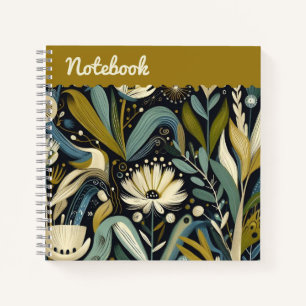 Carnet Folk Art Floral & Bird Fleurs sauvages Turquoises 