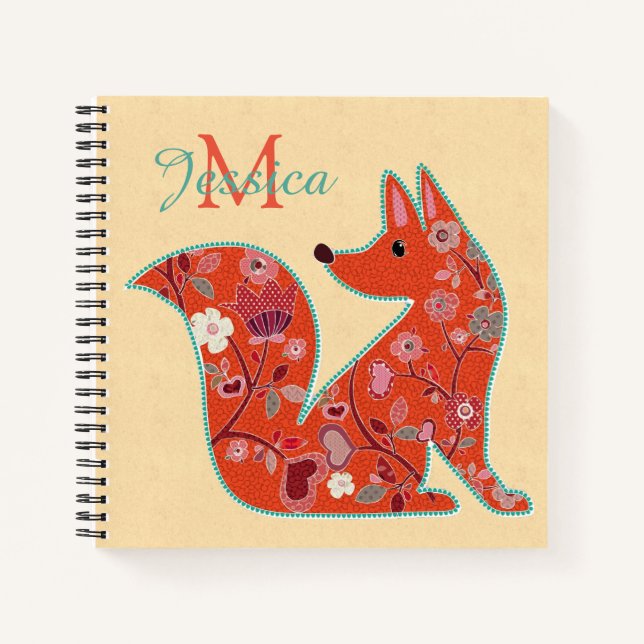 Carnet Folk Art Flower Motif Fox personnalisé (Devant)