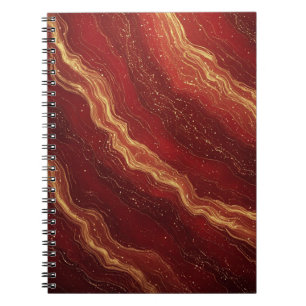 Carnet Fond abstrait en marbre doré avec tourbillons roug