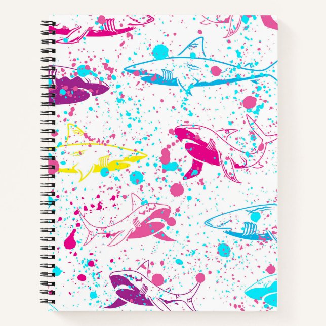 Carnet Fond blanc requins abstraits (Devant)