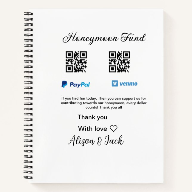 Carnet Fonds de lune de miel venomo paypal don Q R couple (Devant)