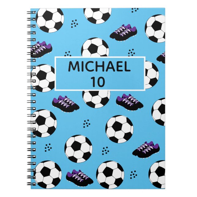 Carnet Football personnalisé nom et numéro bleu (Devant)