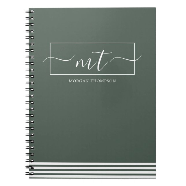 Carnet Forest Green Modern Motif Nom du script (Devant)