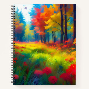 Carnet Forêt avec des arbres et des fleurs colorés