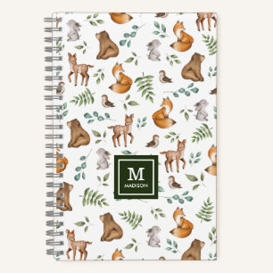 Carnet Forêt boisée mignonne Végétation Animaux Monogramm