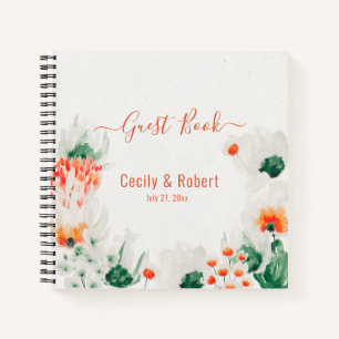 Carnet Forêt rustique orange vert blanc floral invité