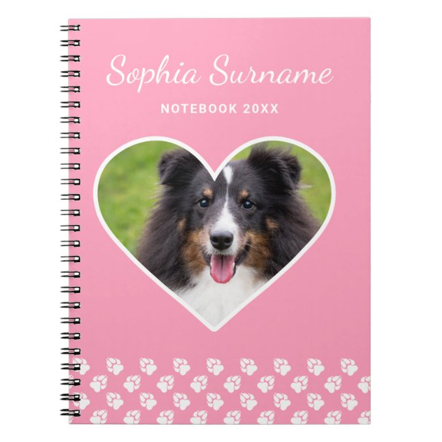 Carnet Forme cardiaque Photo Pet Personnalisée Sur Rose & (Devant)
