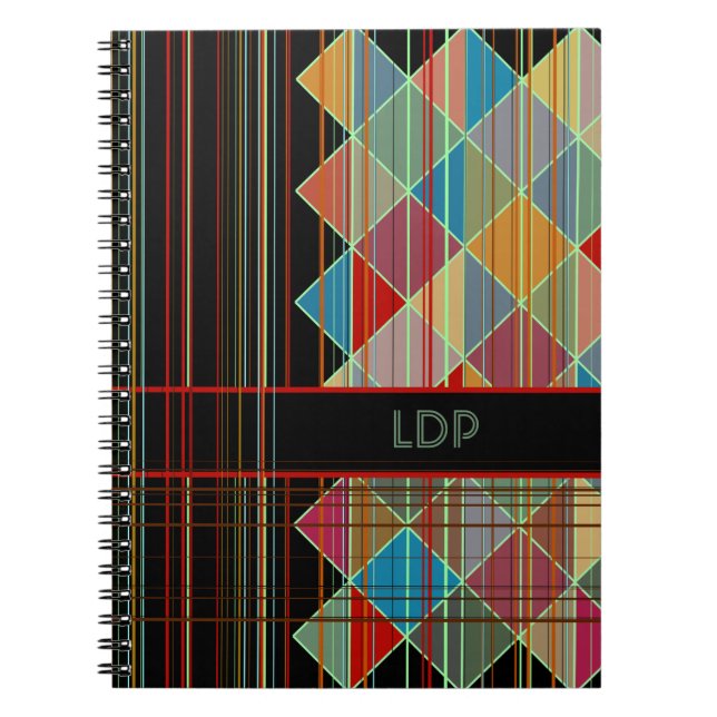 Carnet Formes de triangle rayées avec initiales sur fond  (Devant)