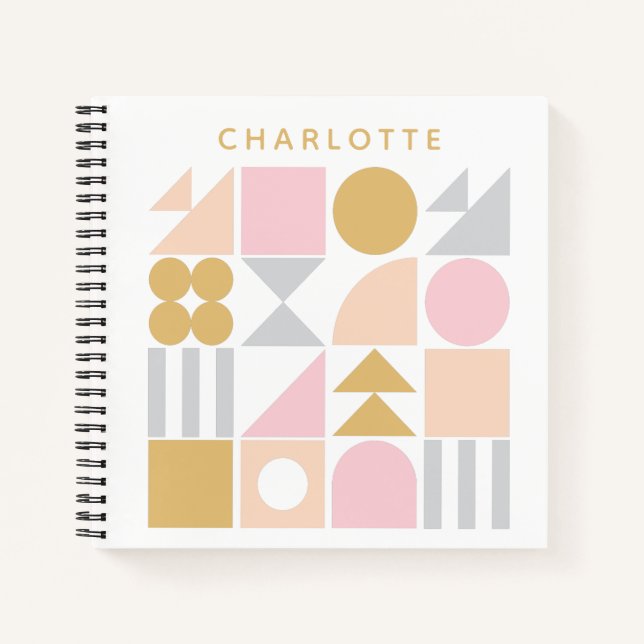 Carnet Formes géométriques Motif en rose et nom or (Devant)