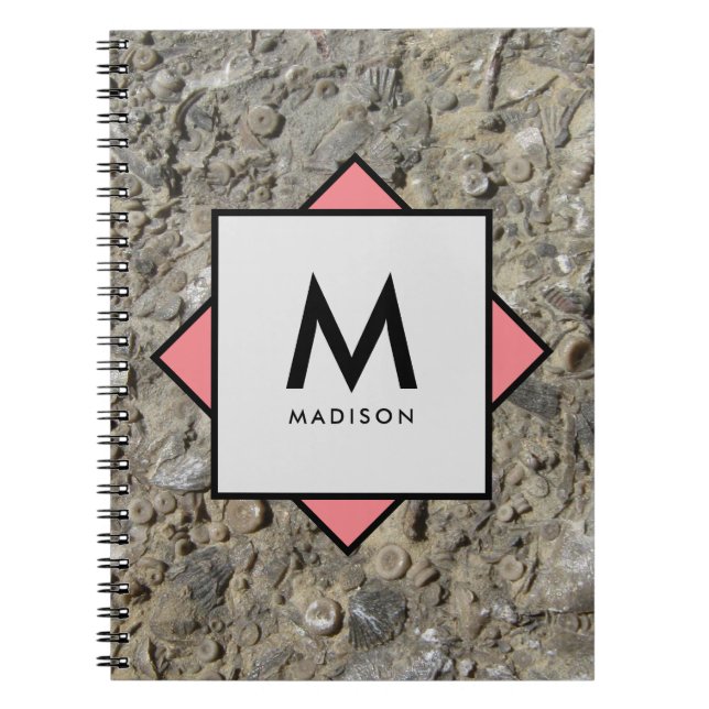 Carnet Fossiles de calcaire avec votre nom et Monogramme  (Devant)