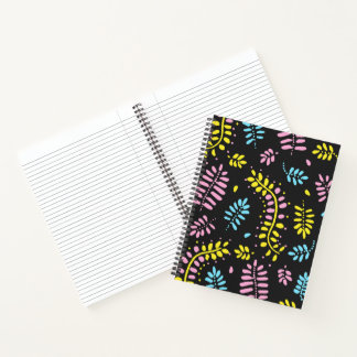 Carnet Fougères abstraites - jaune, rose et bleu sur gris