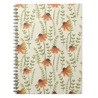 Carnet Fougères vertes, fleurs orange, nature.