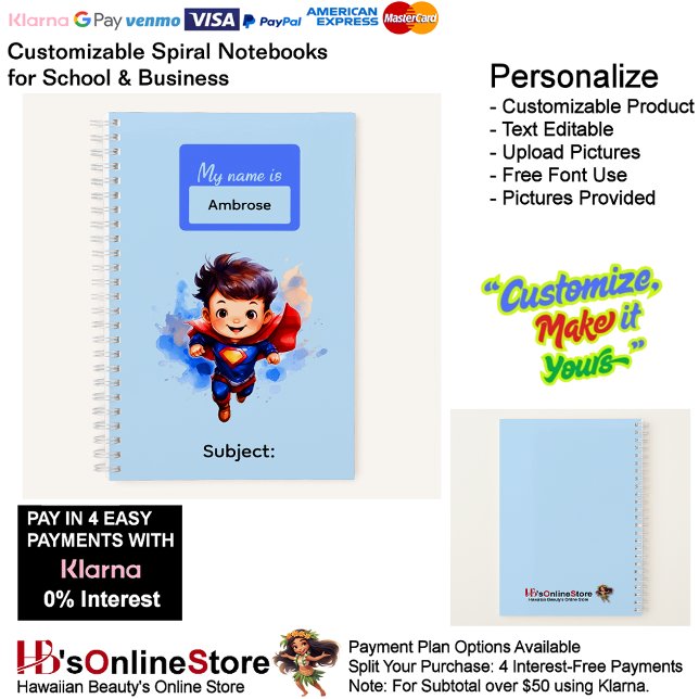 Carnet Fournitures de papeterie pour garçons avec 9 super (9 Super Hero Kids Boy Writing Supplies Students Notebook.)