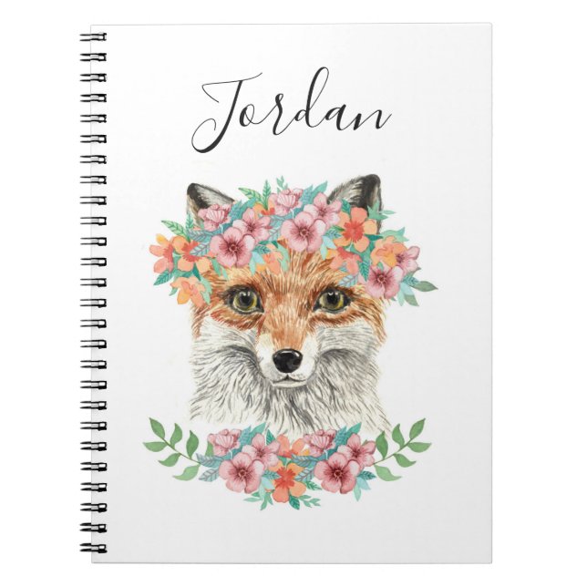 Carnet Fox floral | ajoutent votre nom (Devant)