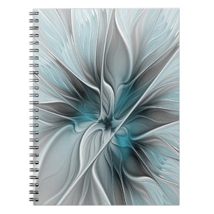 Carnet Fractal Floral Moderne Abstrait Fleur Bleu Gris
