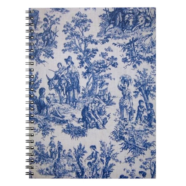 Carnet Française toile de jouy bleu et blanc élégant (Devant)