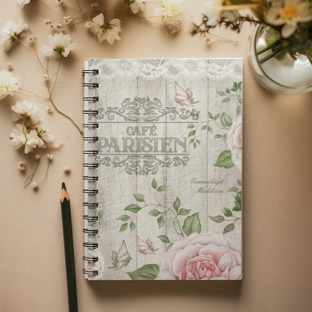 Carnet French Café Parisien Floral Bois Board (Créateur téléchargé)