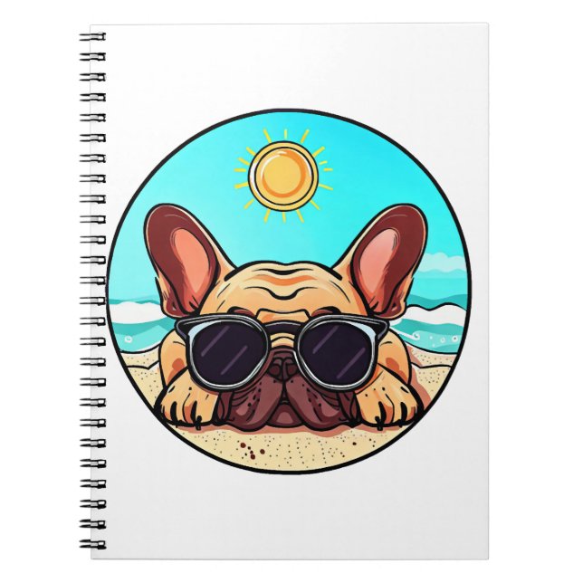 Carnet Frenchie Profitant De La Plage (Devant)
