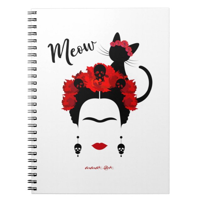 Carnet Frida Kahlo portrait et mignonne meow Mexicain Cha (Devant)