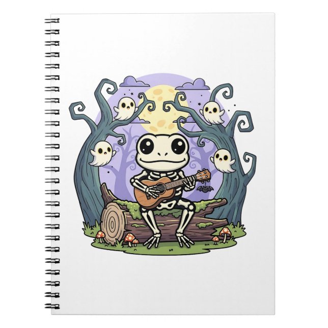 Carnet Frog Skeleton Playing Ukulele with Ghosts (Devant)