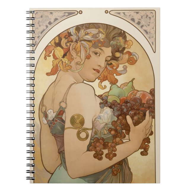 Carnet Fruits d'Alphonse Mucha, Art Nouveau Vintage (Devant)